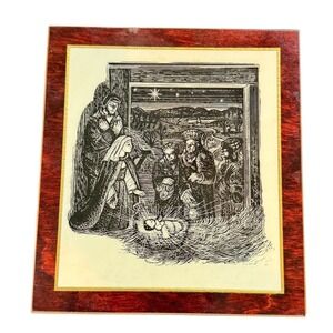 Lauren Ford Pyraglass Panel Regina Laudis Nativity Scene Wood Plaque 6.5x5.75"